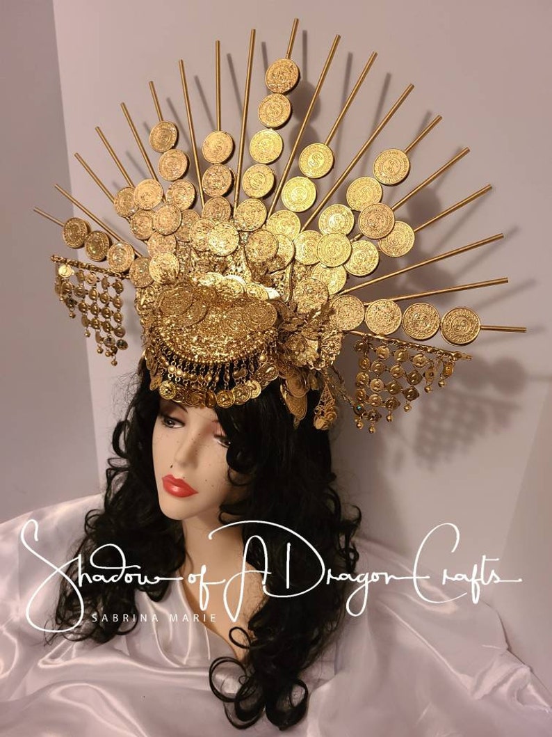 Made to order coin gold halo Gold statement large Headpiece fantasy crown