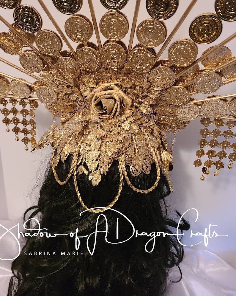 Made to order coin gold halo Gold statement large Headpiece fantasy crown