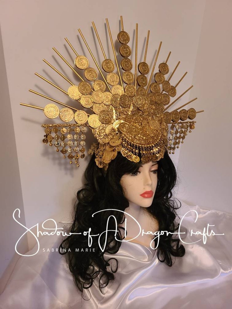 Made to order coin gold halo Gold statement large Headpiece fantasy crown