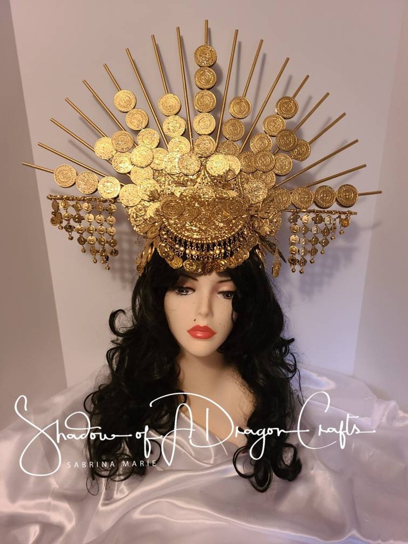 Made to order coin gold halo Gold statement large Headpiece fantasy crown