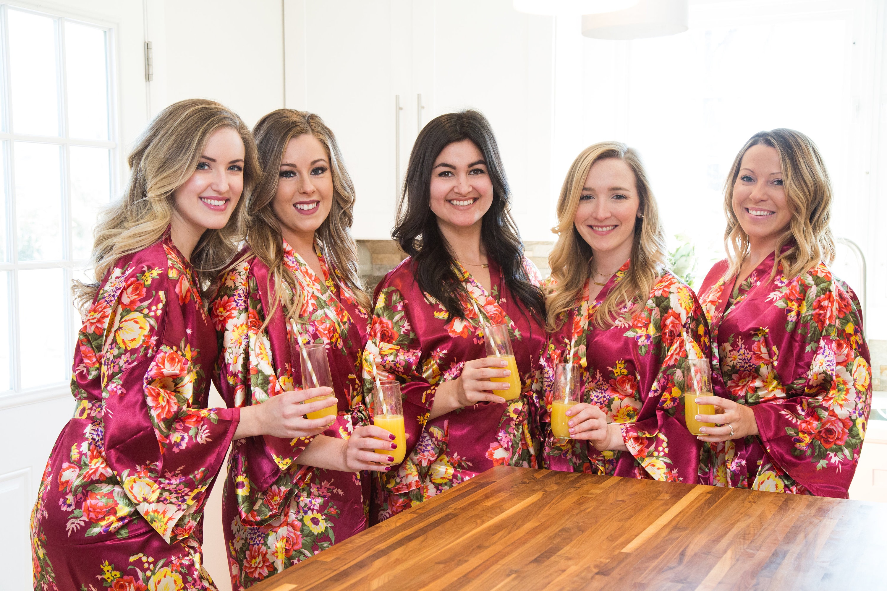 Burgundy Silk Bridesmaid Robes Floral Bridesmaids Robes Etsy