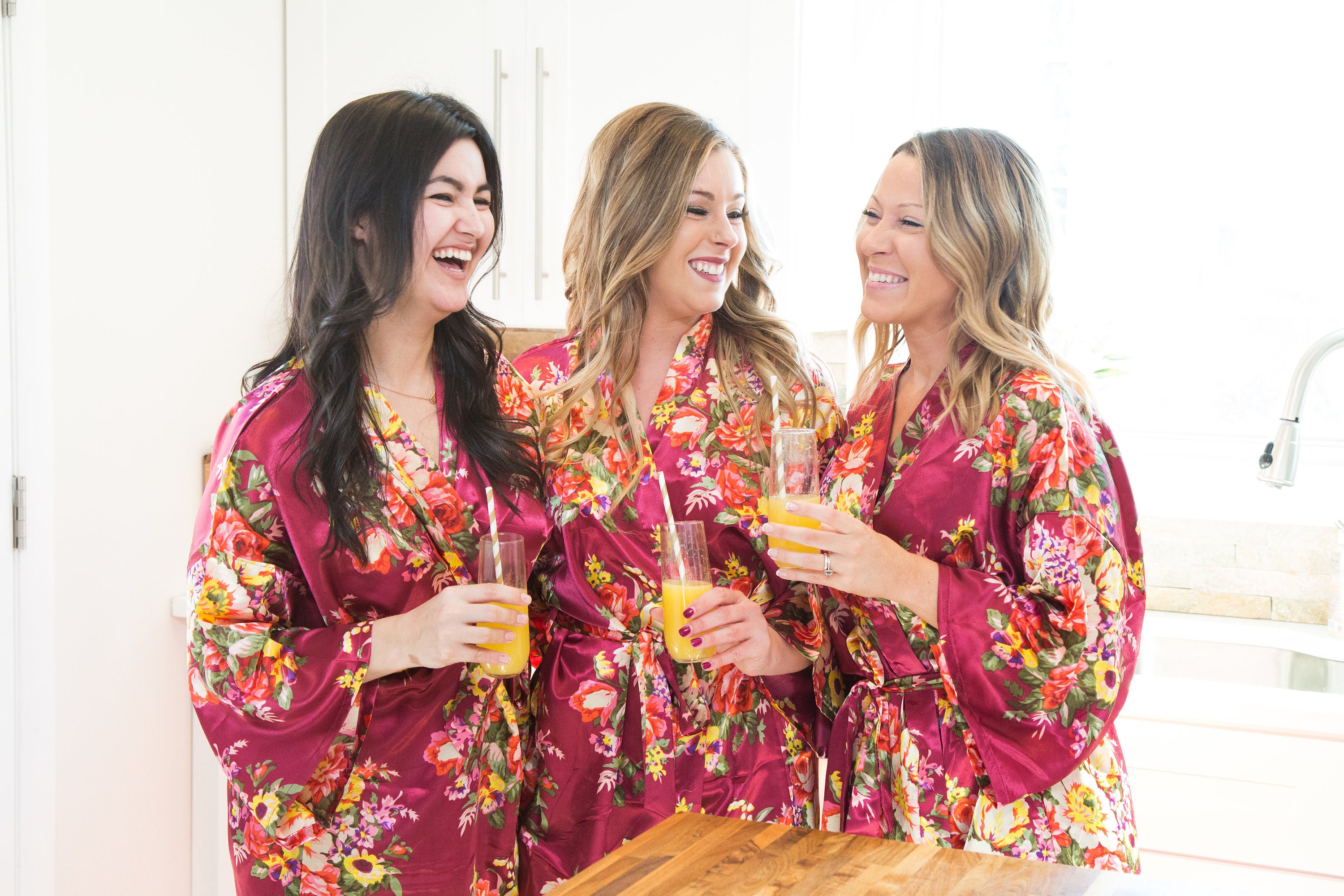 Burgundy Silk Bridesmaid Robes Floral Bridesmaids Robes Etsy