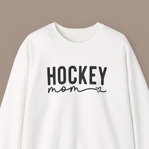 Hockey Mom Sweatshirt with Heart, Cute Hockey Gift for Mom, Hockey Tailgating Mom Crewneck, Mom Birthday and Holiday Gift, Sports Mom