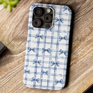 Coquette Blue Bow Phone Case, Spring Vibe Slim Phone Cover, Gift for Teens, Cute Phone Case, Girly Coquette Decor, Feminine Summer Aesthetic
