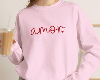 Amor-sweatshirt, liefdessweatshirt, Spaans Valentijnsdagshirt, Valentijnscadeau, kleding voor leraren met liefdesthema, romantisch sweatshirt, Spaanse leraar