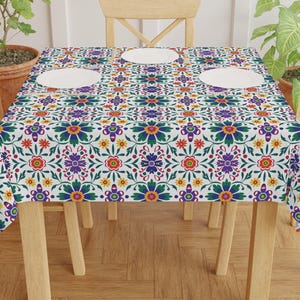 Mexican Floral Tablecloth, Vibrant Square Table Cover for Dining & Celebrations, Floral Tablecloth, Boho Home Decor, Cinco de Mayo Decor