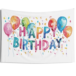 Alles Gute zum Geburtstag Wandteppich, Geburtstagsbanner mit Luftballons, wiederverwendbarer Partyhintergrund für Kinder, Erwachsene, Haus oder Büro, Feierdekor