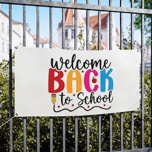 Pancarta de vinilo de bienvenida al colegio, pancarta de primer día de clases, decoración escolar, letrero reutilizable para exteriores para cualquier grado o evento escolar.