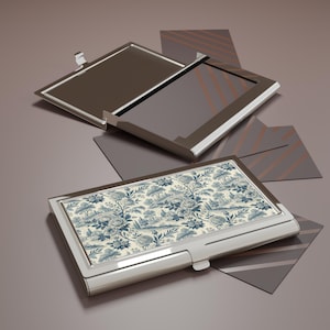 Blauer französischer Toile-Visitenkartenetui mit Blumenmuster, Elegantes Kartenetui für Chefs, bestandene Visitenkarten, Promotionen, Unternehmer & Bürogeschenke