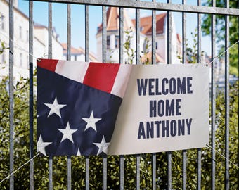 Gepersonaliseerde Welcome Home militaire vinylbanner - aangepaste naam patriottische vlag voor plaatsing Terugkeer en ceremonie - Soldier Return Party