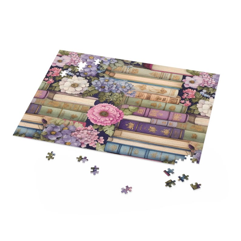 Book Lover Puzzle, Books & Blooms, Floral Library Aesthetic, Vintage Floral Decor, Gift for Readers, Bookish Decor, Game Night, Teacher Gift image 6