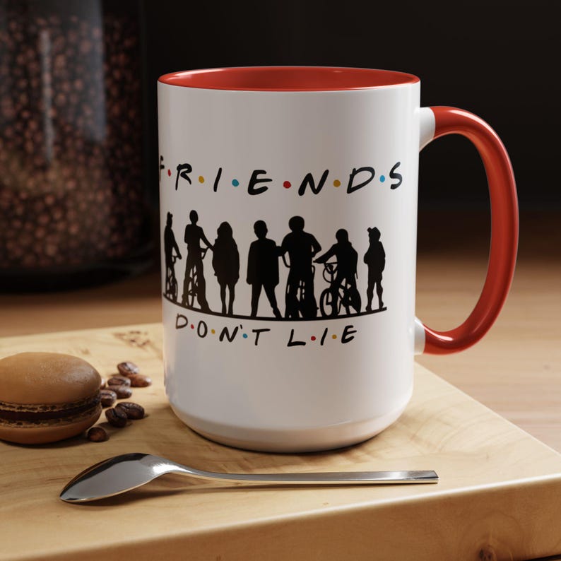 Friends Don't Lie Stranger Mug | 80s Sci-Fi Fan Gift | Pop Culture Crossover | Final Season Keepsake | Accent Coffee Mug | Horror Fan image 2