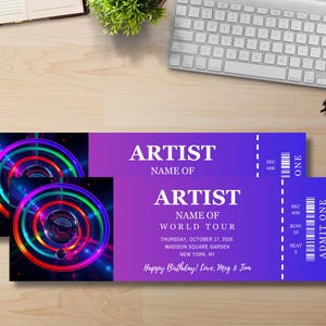 Bearbeitbare Konzertkartenvorlage, sofortiger Download, Canva-Vorlage, personalisiertes Geschenk, DIY druckbares Ticket, Überraschungskarte