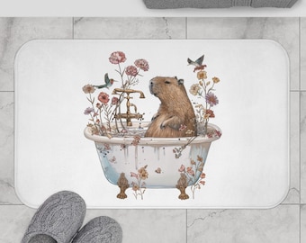 Capybara Bathroom Bath Mat | Cottagecore Bathroom Decor | Animal Lover Gift | Matching Shower Curtain Available | Kids Teen Bathroom Decor
