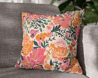 Bright Floral Pillow Cover, Preppy Home Decor for Spring & Summer, Pillowcase for Square Accent Pillow, Gift for Her, Mom, Chateaucore Style