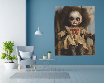 Gruselige Puppen Plüschdecke, gruseliger Horror Überwurf für Halloween, Gothic Decor, Scary Movie Nights und Freaky Herbst ästhetik, Halloween Decor