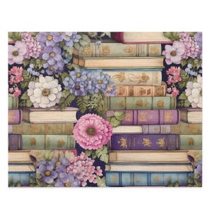 Book Lover Puzzle, Books & Blooms, Floral Library Aesthetic, Vintage Floral Decor, Gift for Readers, Bookish Decor, Game Night, Teacher Gift image 3