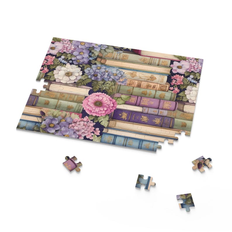Book Lover Puzzle, Books & Blooms, Floral Library Aesthetic, Vintage Floral Decor, Gift for Readers, Bookish Decor, Game Night, Teacher Gift image 4