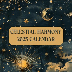 Calendario de pared Armonía Celestial 2025 de 28 x 21,5 cm, con decoración de soles, lunas y estrellas. Regalo ideal para los amantes de lo celestial, ideal para cumpleaños, Navidad o festividades.