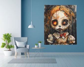 Gruselige Puppen Plüschdecke, gruseliger Horror Überwurf für Halloween, Gothic Decor, Scary Movie Nights und Freaky Herbst ästhetik, Halloween Decor