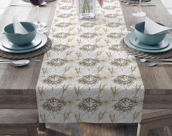 New Year Table Runner, NYE Champagne and Midnight Clock Pattern, Reusable Festive Dining Decor for NYE Parties, Host Gift, NYE Celebration