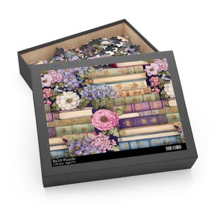 Book Lover Puzzle, Books & Blooms, Floral Library Aesthetic, Vintage Floral Decor, Gift for Readers, Bookish Decor, Game Night, Teacher Gift image 2