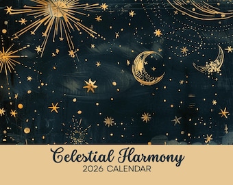 Celestial Harmony 2026 Wall Calendar, Mystical Suns, Moons and Stars, Perfect Gift for Astronomy Lovers and Celestial Aesthetic Fans