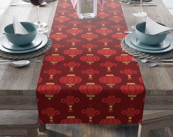 Lunar New Year Table Runner, Red & Gold Lantern Pattern, Decor for Chinese New Year Celebration, Lunar New Year Gift, 2026 Year of the Horse