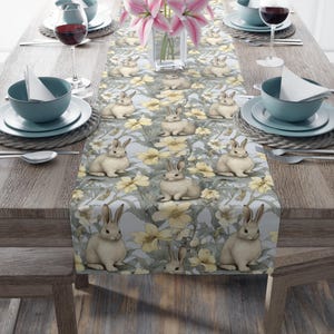 Easter Table Runner, Spring Flowers and Bunnies, Easter Decor for Brunches, Classrooms & Celebrations, Holiday Cottagecore Home Accent, Gift