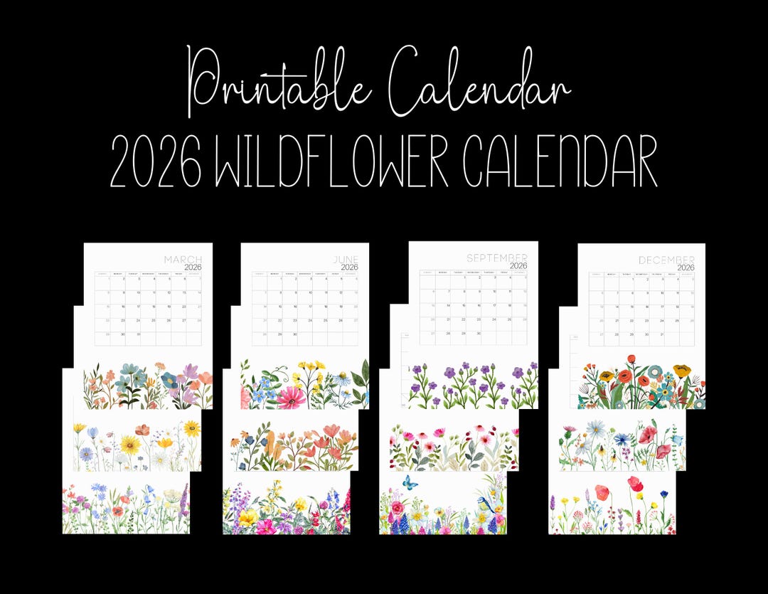 Printable 2026 Wildflower Calendar – Minimalist Monthly PDF, Floral ...