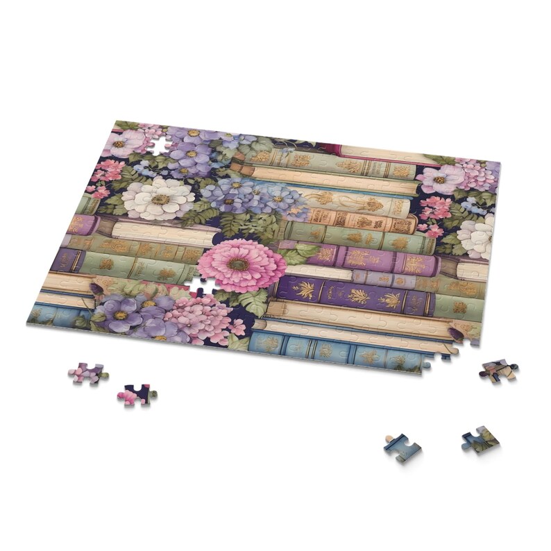 Book Lover Puzzle, Books & Blooms, Floral Library Aesthetic, Vintage Floral Decor, Gift for Readers, Bookish Decor, Game Night, Teacher Gift image 5
