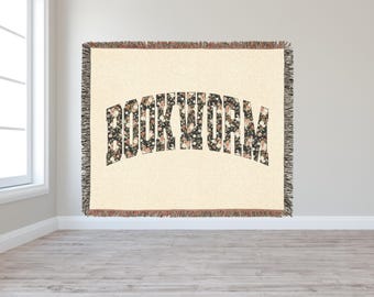 Bookworm Woven Blanket, Cottagecore Reading Throw, Reading Blanket, Literary Gift for Book Lovers, Teachers, Readers, Librarians, Students