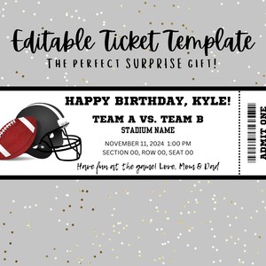 Fußballspiel Ticket Geschenk, bearbeitbare Ticket Vorlage, Sport Ereignis, Spiel Geschenk, Fußballliebhaber, Überraschung, Weihnachten, Geburtstag, Chanukka, DIY
