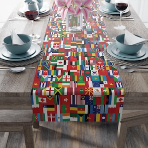 World Flags Table Runner, International Flags Home Decor, Cultural Celebration Decor, Hispanic Heritage Month, International Sporting Events