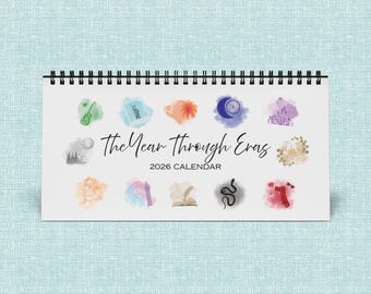 The Year Through Eras 2026 Minimalist Desktop Calendar | Pop Culture Aesthetic Gift for Music Lovers, Teens, Teachers & Fans, Typewriter Era