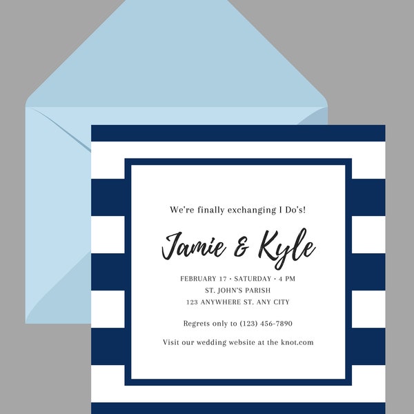 Simple Navy Blue Stripes Wedding Invitation 5.5 x 5.5" - Editable Digital Template, Navy Wedding, Navy Theme Wedding, Minimalist Wedding