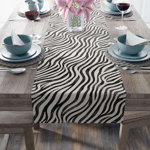 Elegant Zebra Print Table Runner, Watercolor Black & White Modern Decor for Dining Table, Housewarming Gift, Year-Round Style, Host Gift