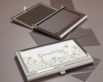 Personalized Floral Business Card Holder | Butterfly Custom Office Gift | Elegant Card Case | Coworker Boss Gift | Graduation Gift for Her