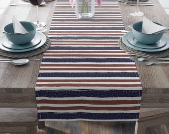 Patriotic Table Runner, Red White Blue Stripes with Stars Home Decor, Independence Day Decor, Memorial Day, Veteran's Day, 9/11, America 250