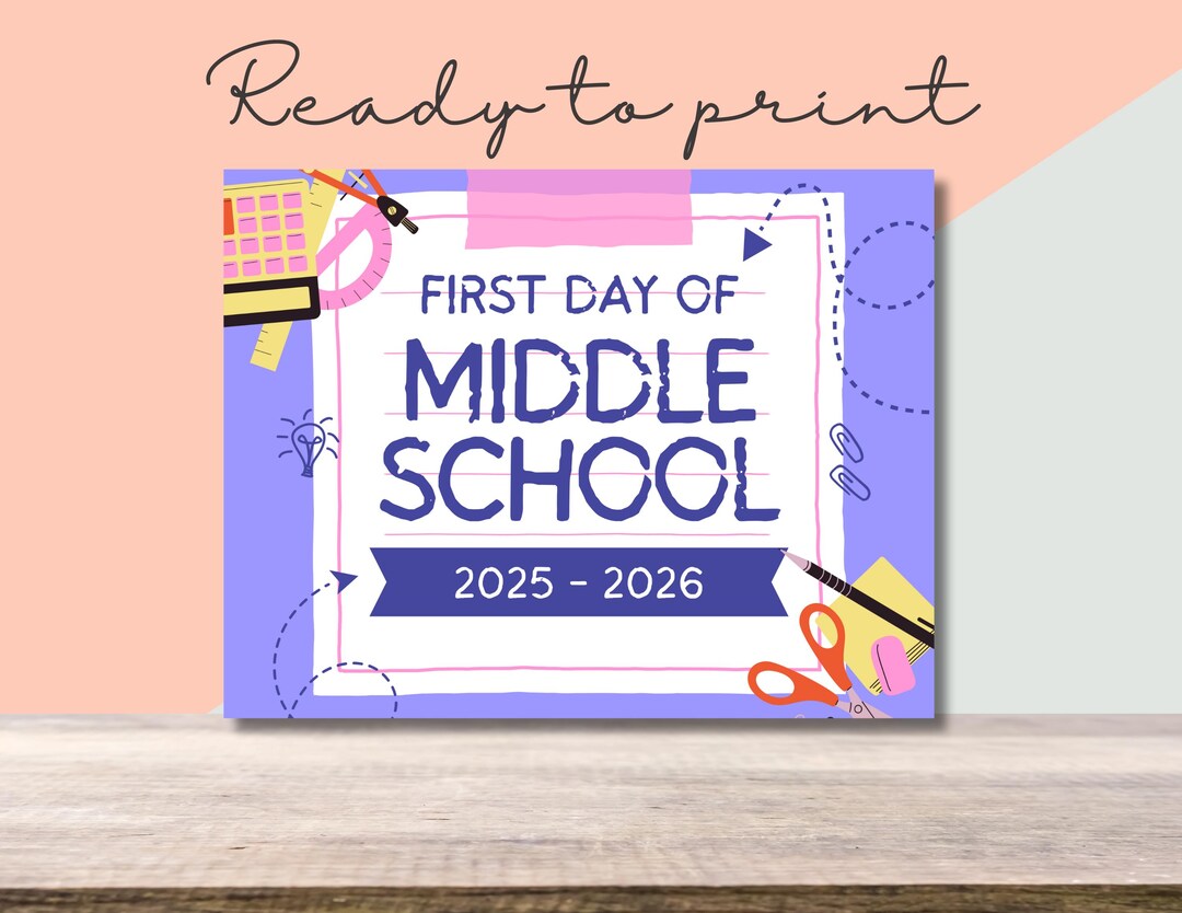 First Day of Middle School Sign, Back to School Photo, Perfect for ...