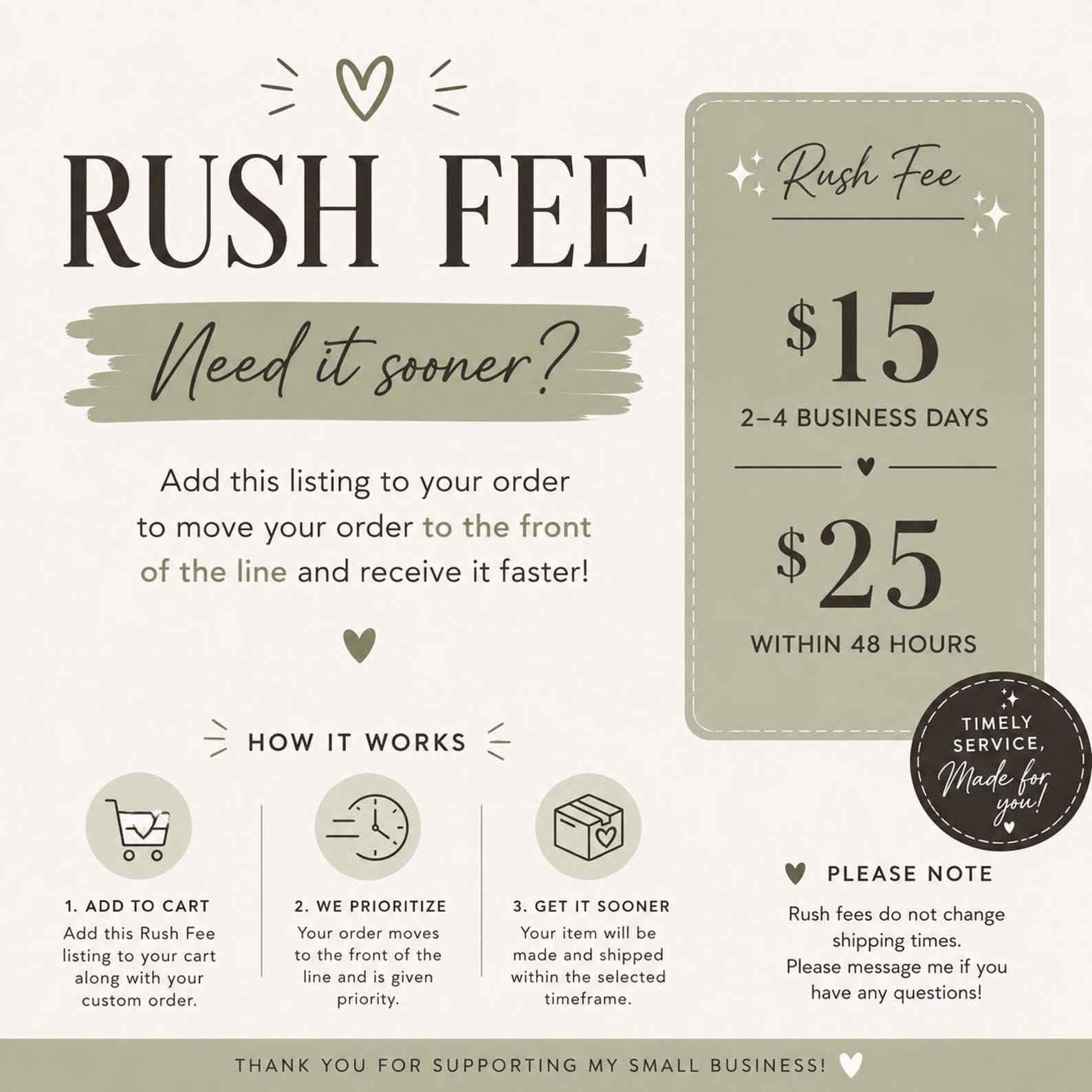 Rush Order Add-on | Priority Processing Fee | Skip the Line Service - Etsy