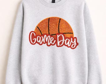 Embroidered Basketball Sweatshirt, Game Day Sequin Crewneck