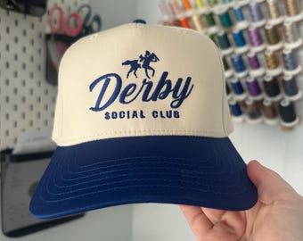 Derby Social Club Hat | Embroidered Horse Racing Trucker Hat | Preppy Equestrian Cap | Kentucky Derby Style Hat