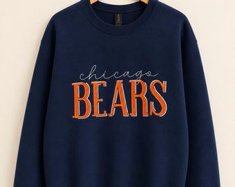 Chicago Football Crewneck Sweatshirt | Navy Embroidered Game Day Sweatshirt | Minimalist Chicago Fan Pullover | Football Season Crewneck