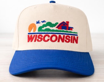 Retro Wisconsin Embroidered Hat | Vintage State Pride Baseball Cap | Midwest Style Adjustable Hat