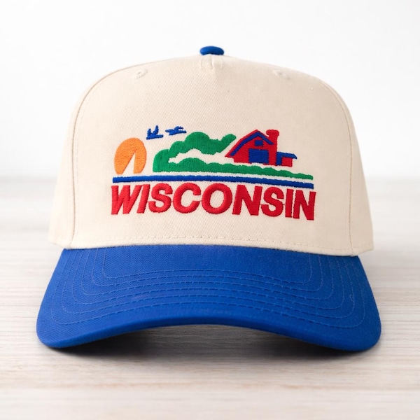 Retro Wisconsin Embroidered Hat | Vintage State Pride Baseball Cap | Midwest Style Adjustable Hat