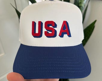 USA Embroidered Hat | Block Shade Font Baseball Cap | Patriotic American Hat | Fourth of July Accessory