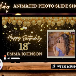 Canva Slideshow Template18th Birthday Animated Photo Slideshow Templates, Photo slideshow template with Music DIY custom slideshow birthday