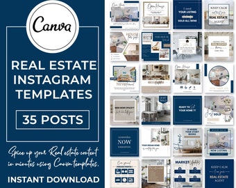 Realtor Instagram Post Templates, Real Estate Branding (Canva, 35 Posts)