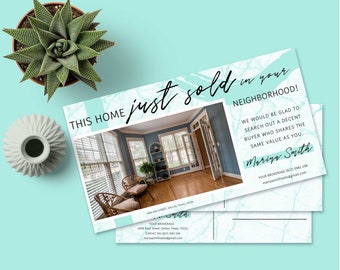 Realtor Just Sold Postcard Template, Real Estate Farming Card (Canva Editable)